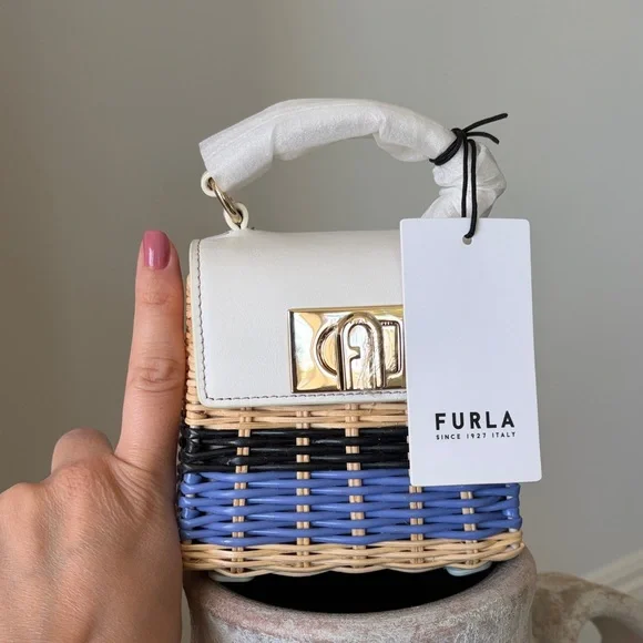 Furla Mini Top-Handle Bag in White, Black and Blue - Picture 10 of 10